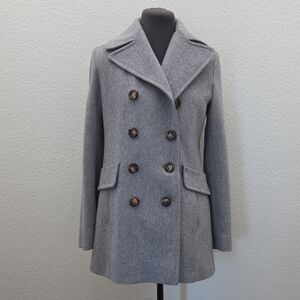 Classic Women's Double-Breasted Gray Peacoat